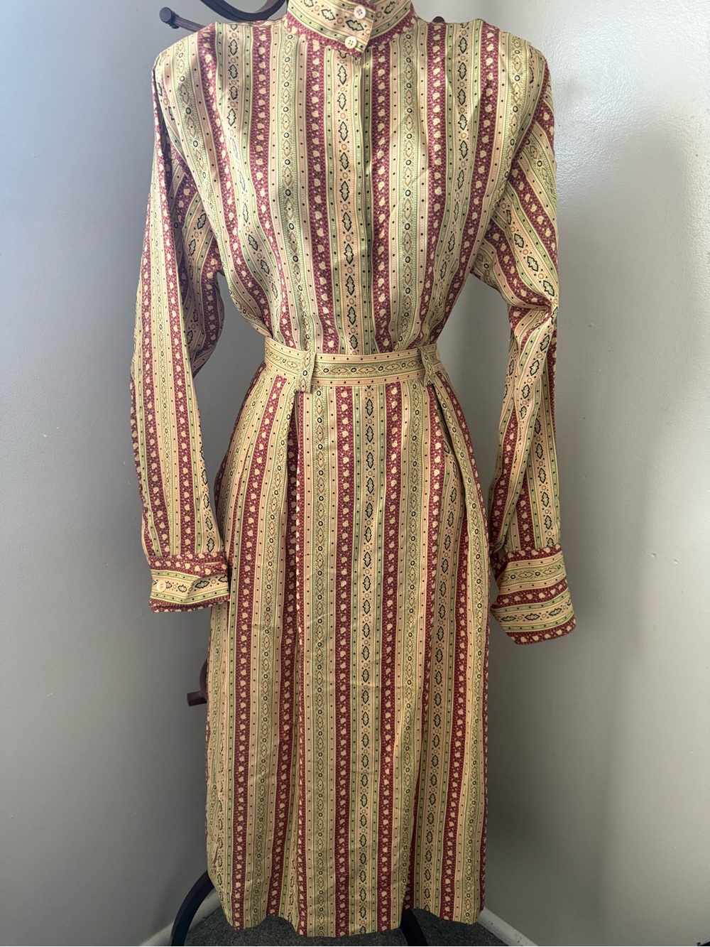 Vintage Calvin Klein Cream and Burgundy Striped blouse and skirt 100% silk